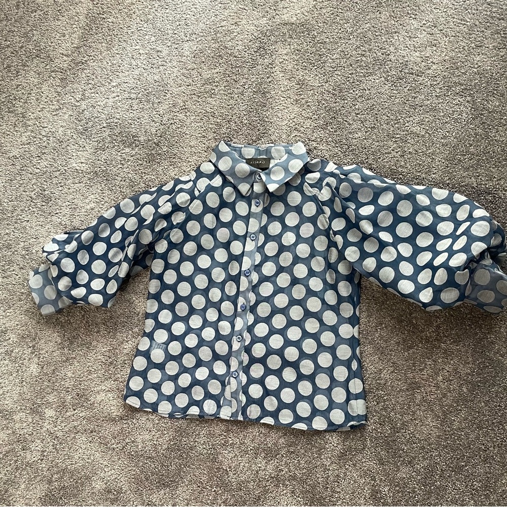 Gracia Blue and White Polka Dot Blouse